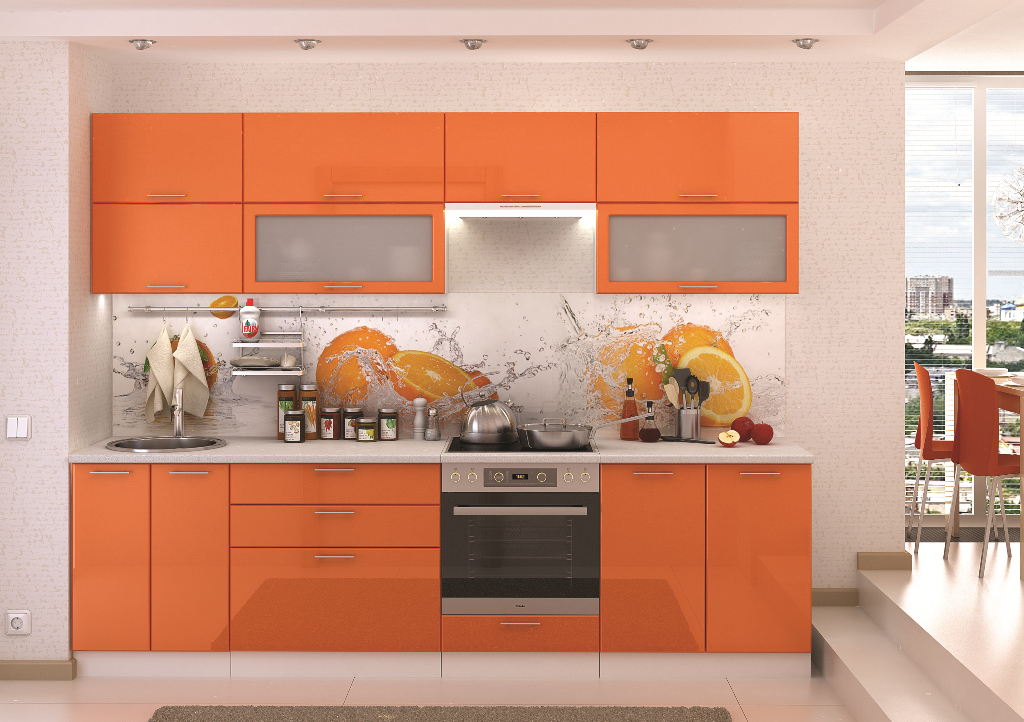 Кухня Ксения 2,8м (комп.5) МДФ, цвет фасадов Оранж