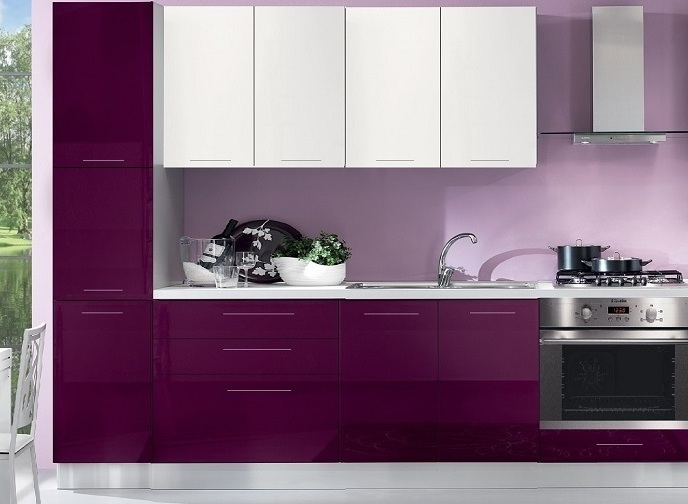 Кухня Ксения 2,6м (комп. 73), цвет фасадов Белый/Фиолет