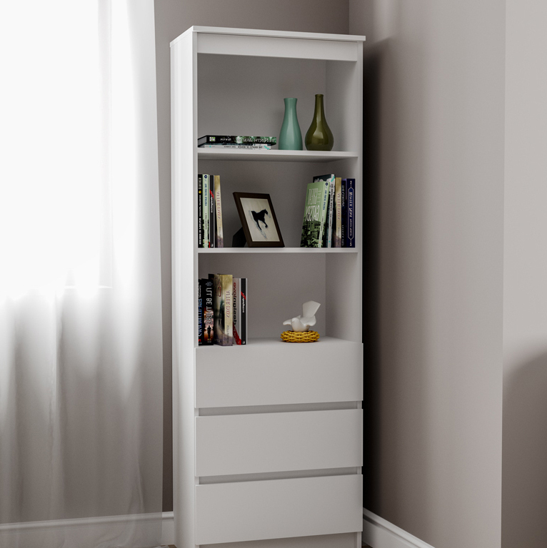 Норд белый гладкий Стеллаж Гостиная Норд белая (модульная гостиная Норд белый гладкий)