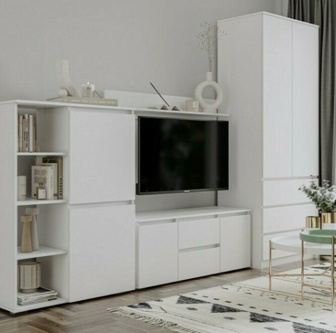 Модульная гостиная Норд белого цвета Гостиная Норд белая (стенка в гостиную Норд)