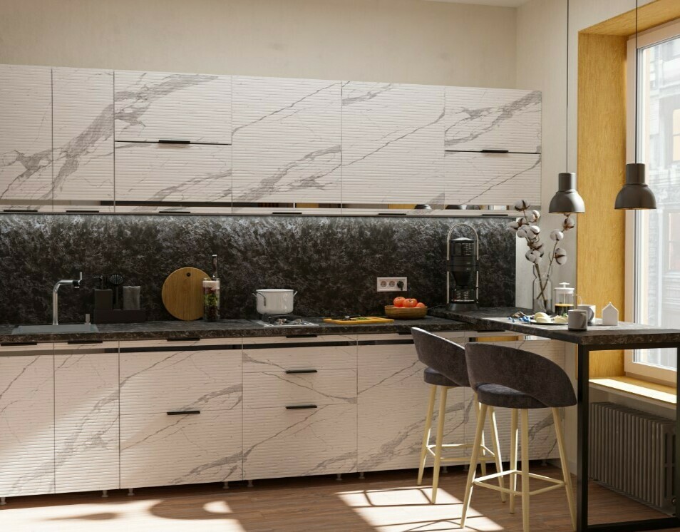 Модульная кухня Сильвер МДФ Мрамор белый