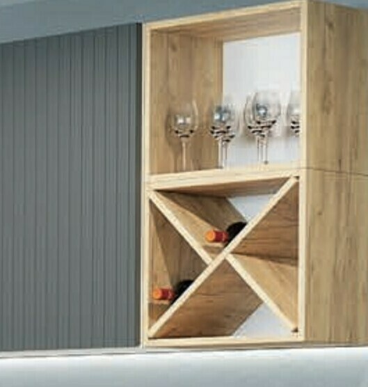 Модульная кухня Тиффани: шкафы верхние открытые ЛДСП Дуб золотой/фасады МДФ Холст Вулканический
