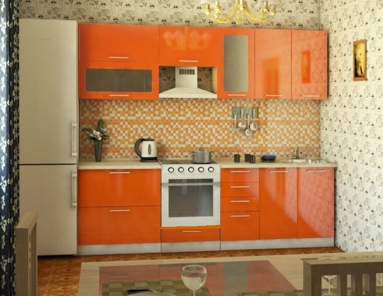 Кухня Ксения 2,6м (комп. 43.2), цвет фасадов Оранж