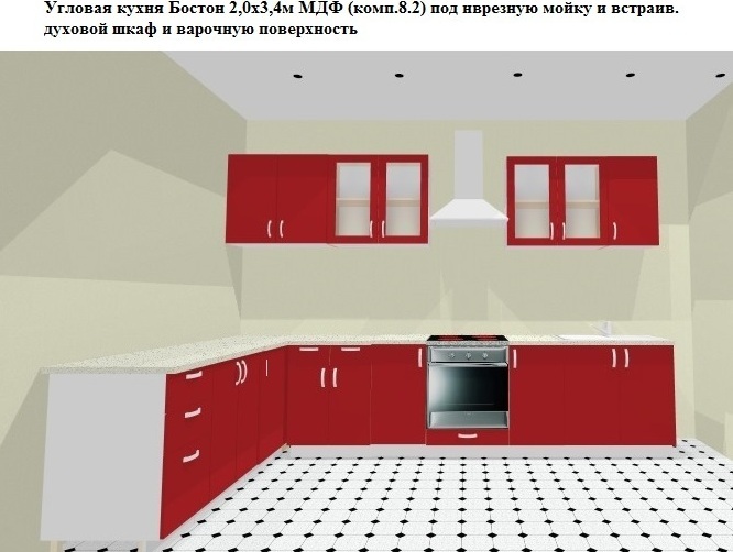 Угловая кухня Бостон 2,0х3,0м МДФ (комп.7.1) под накладную мойку и отдельную кухонную плиту
