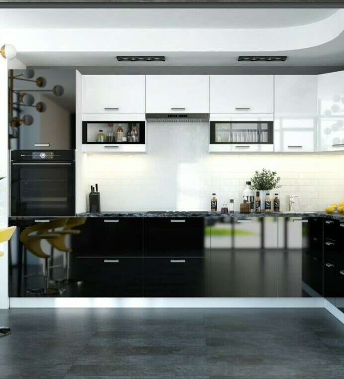 Кухня Рио  модульная МДФ Белый глянец/ Черный глянец