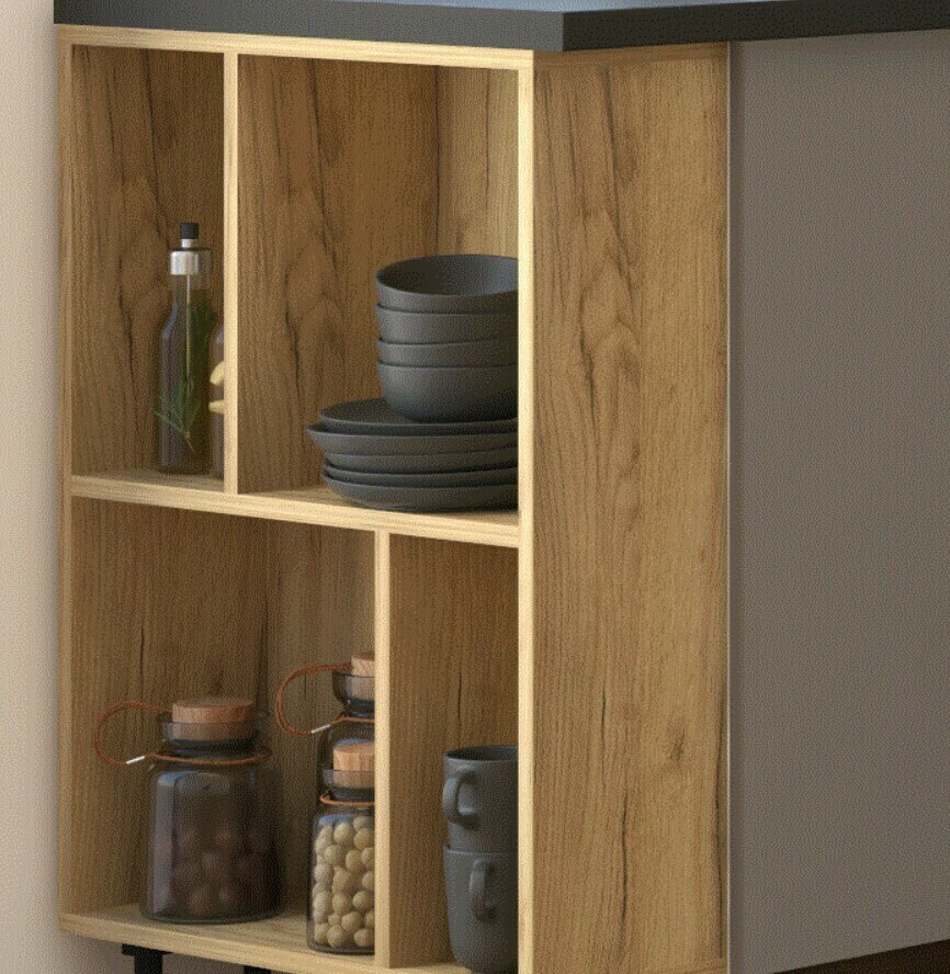 Модульная кухня Йота: фасады МДФ Грей софт/ЛДСП Дуб золотой Модульная кухня Йота: фасады МДФ Грей софт/ЛДСП Дуб золотой