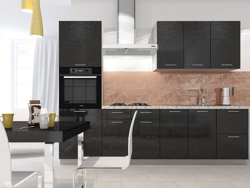 Модульная готовая кухня Ксения 2,6м (комп.131) МДФ Черный глянец (прямая)