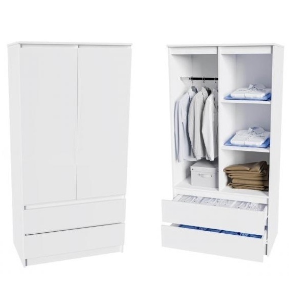 Норд белый гладкий Шкаф 0,9 (ящики, полки, штанга) Гостиная Норд белая (модульная гостиная Норд белый гладкий)