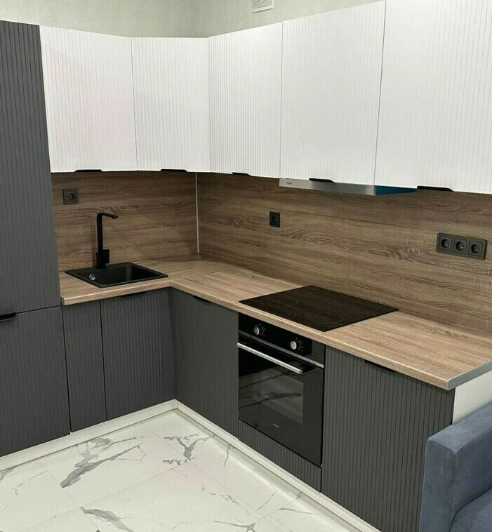 Модульная кухня Тиффани-1 МДФ Холст белый/Холст вулканический(ручки нестандартные) Модульная кухня Тиффани-1 МДФ Холст белый/Холст вулканический (ручки нестандартные)