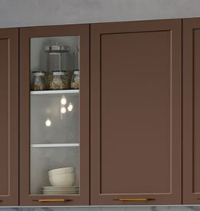 Модульная матовая кухня Неаполь Шоколад софт  с высокими верхними модулями