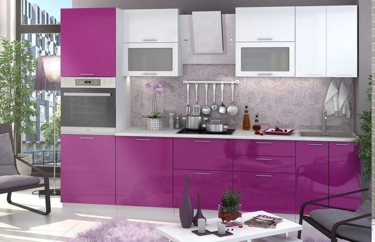 Кухня Ксения 3.0м (комп.11) МДФ, цвет Белый/Фиолет