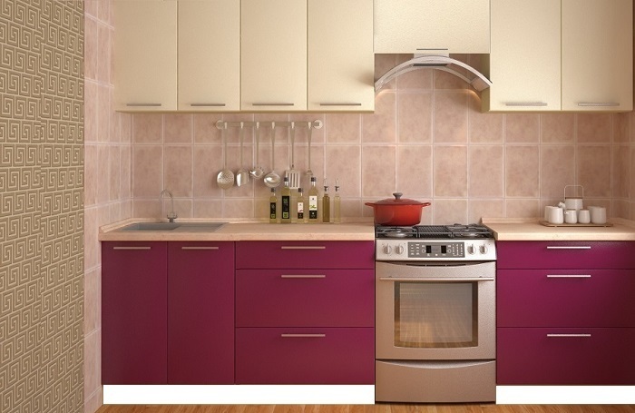 Кухня Ксения 2,8м (комп.70.1), цвет фасадов Ваниль/Бордо