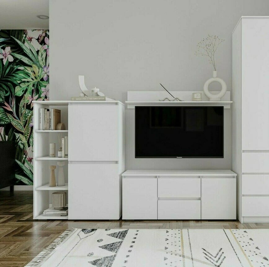 Модульная гостиная Норд белого цвета Гостиная Норд белая (стенка в гостиную Норд)