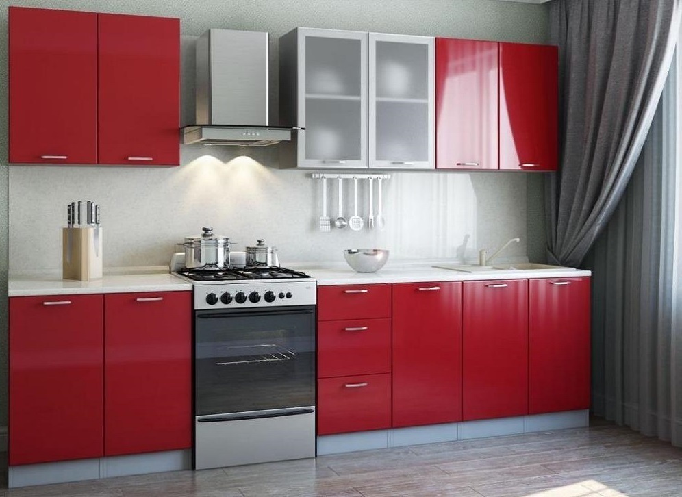 Кухня Ксения (комп. 86), цвет фасадов Белый/Красный