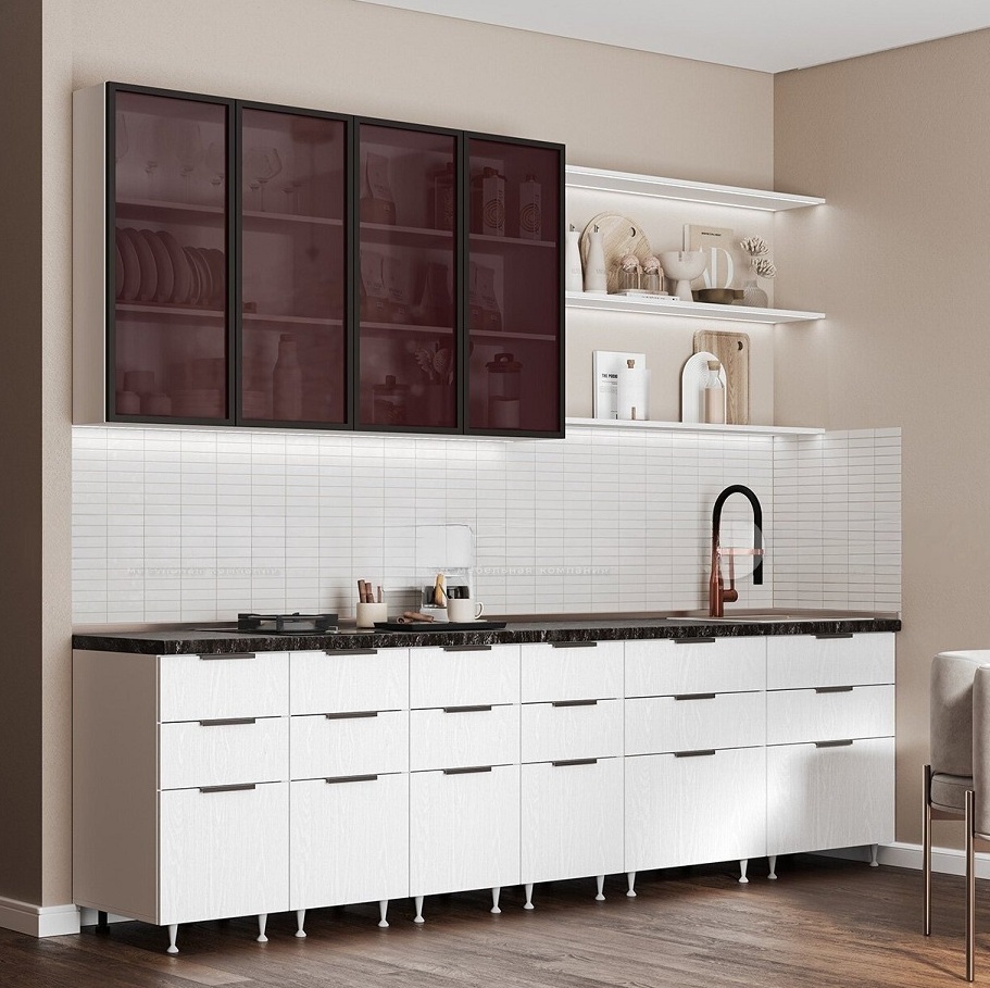 Кухня Саванна белая - модульная кухня Саванна МДФ Дуб белый/стекло Кухня Саванна белая - модульная кухня Саванна МДФ Дуб белый/стекло