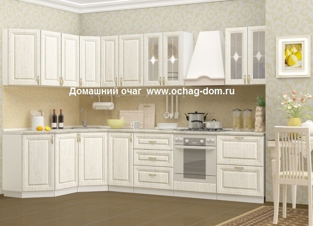 Угловая модульная кухня Квадро 1,45х2,95м МДФ (комп.4), цвет фасадов Белое дерево