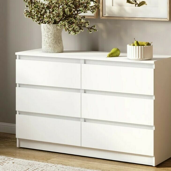 Комод Норд №7 белый (длинный комод 6 ящиков) - аналог комода Мальм (Malm) Икеа (Ikea)