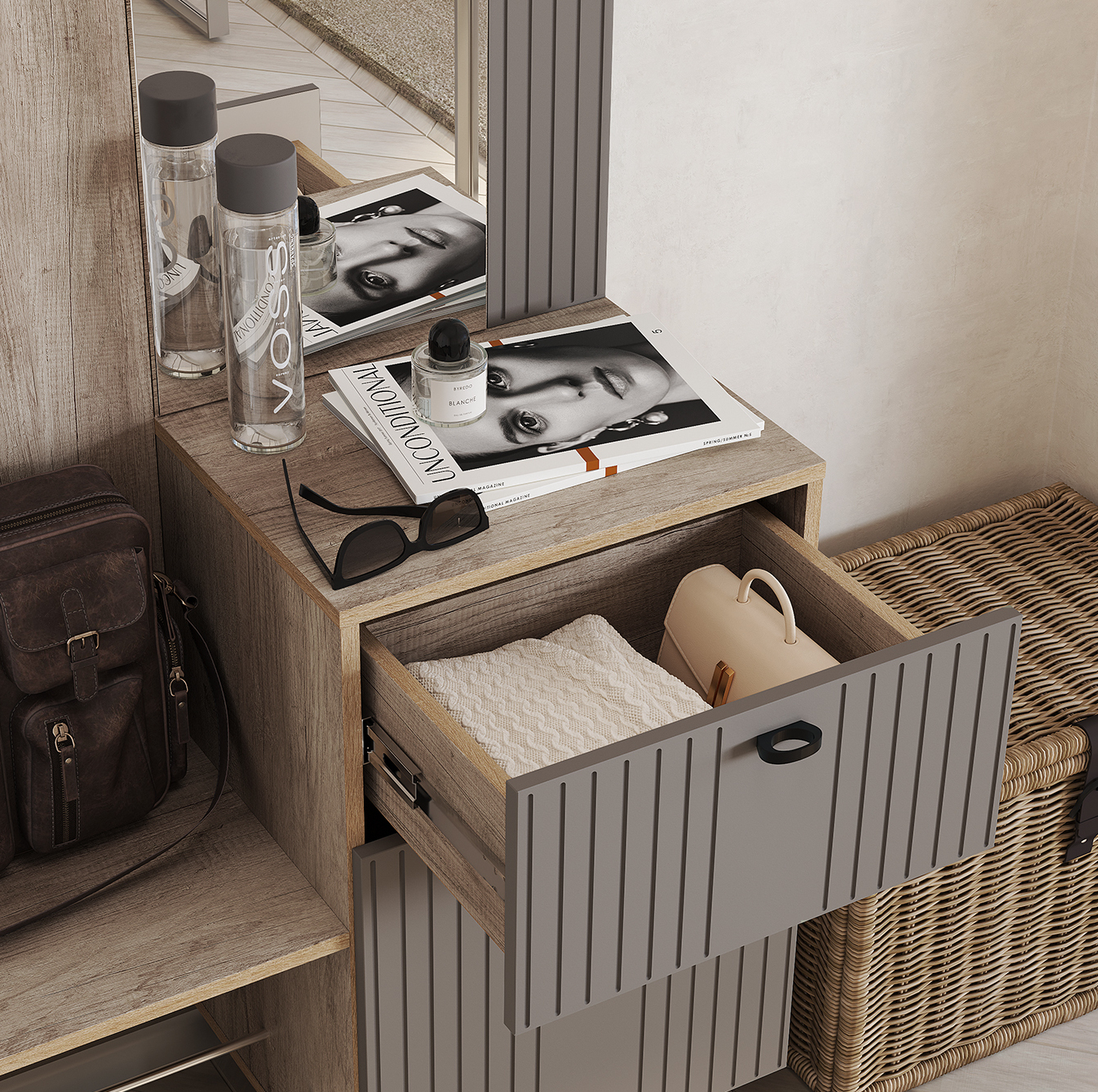 Прихожая Олива Дуб каньон/Муссон софт (маленькая готовая прихожая ) Прихожая Олива Муссон софт