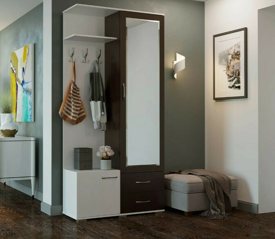 Маленькая готовая прихожая Осло-1 со шкафом, зеркалом и полками Прихожая Осло-1 Белый/Венге