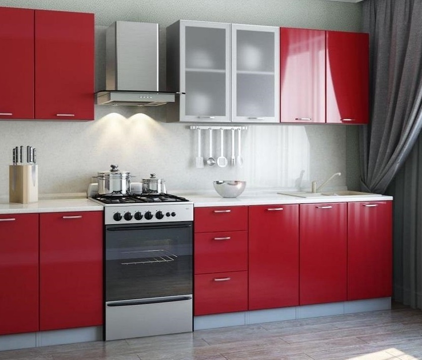 Кухня Ксения (комп. 86), цвет фасадов Белый/Красный