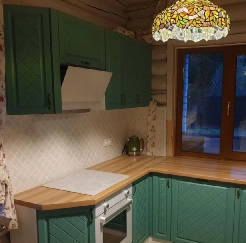 Кухня угловая Модена/Айвори Бирюза - модульная недорогая кухня для дачи и загородного дома