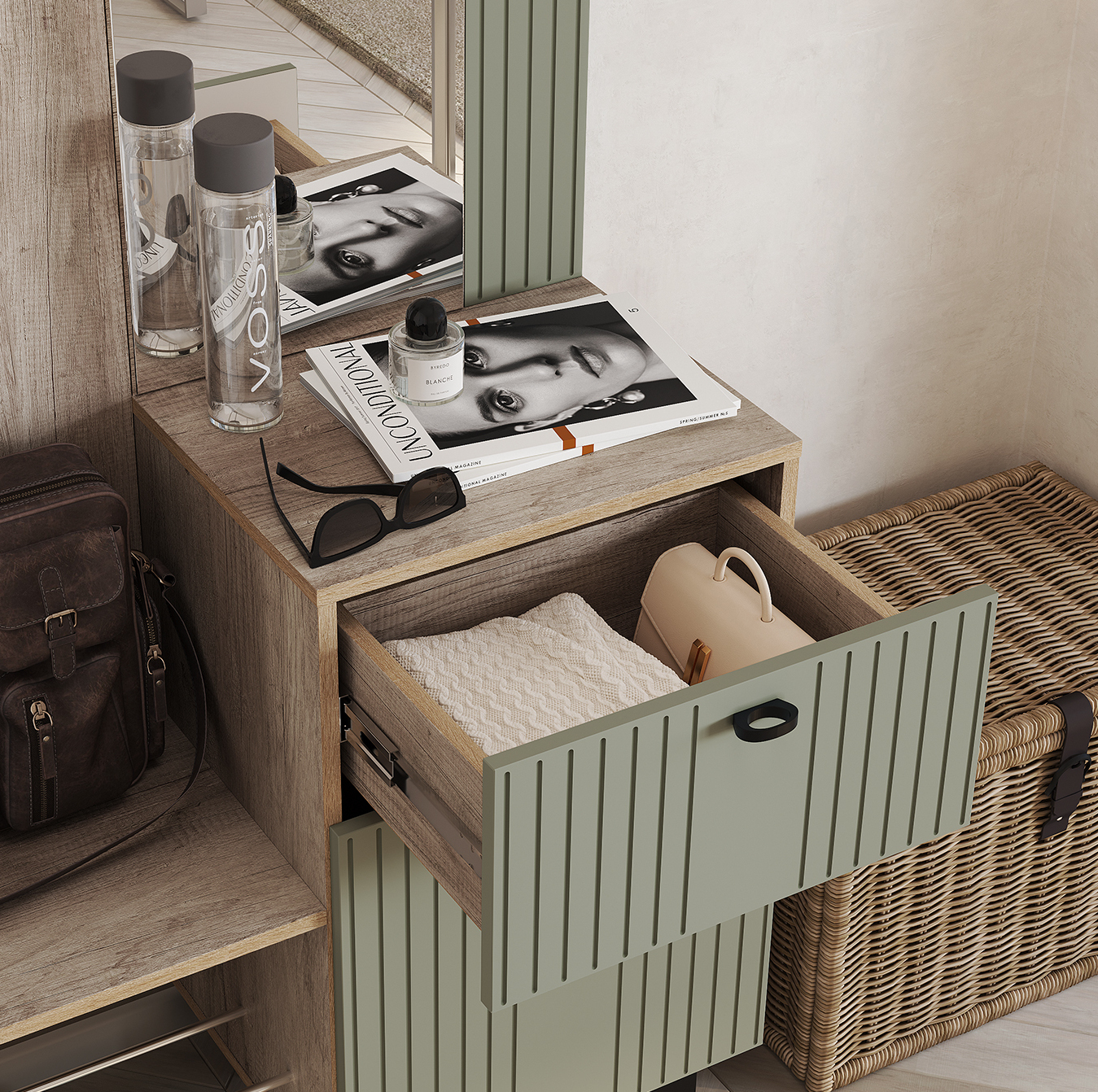 Прихожая Олива Дуб каньон/Эвкалипт софт (маленькая готовая прихожая ) Прихожая Олива Эвкалипт софт