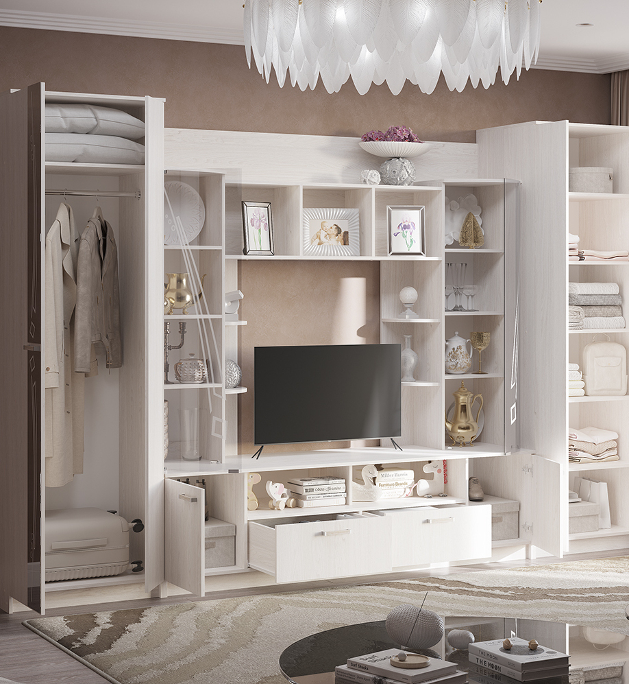 Стенка в гостиную Венеция Ясень белый -купить недорого в интернет-магазине СПб