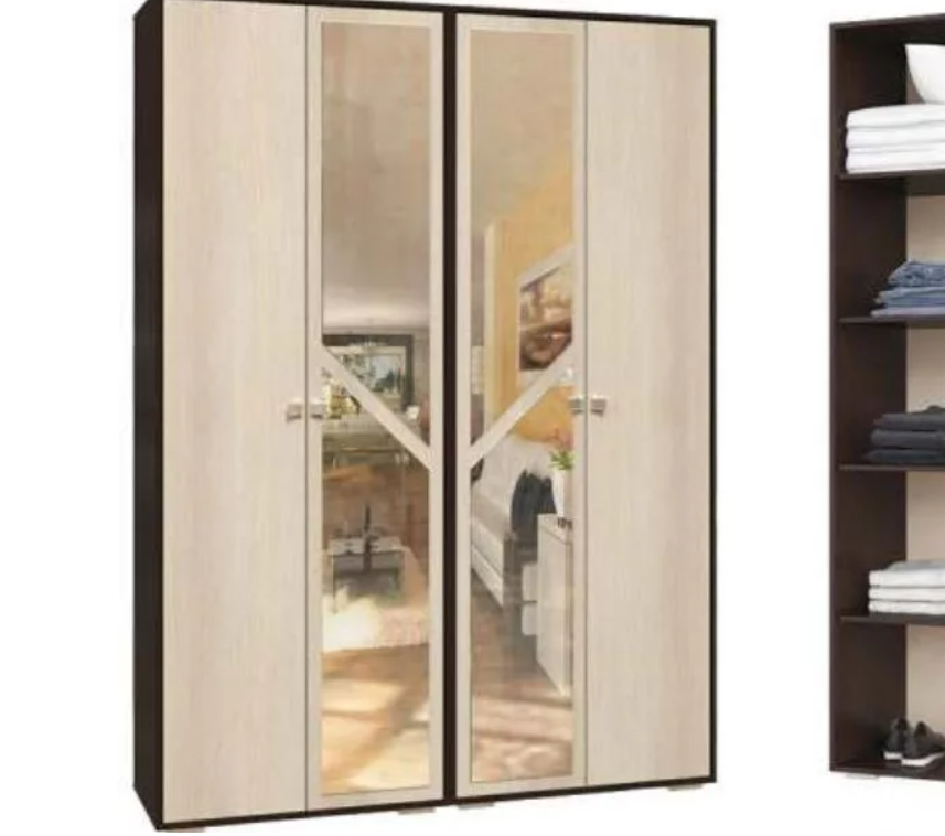 Спальня Саломея Венге/Лоредо (шкаф распашной 4-ств. с зеркалом, полками и штангой для одежды)