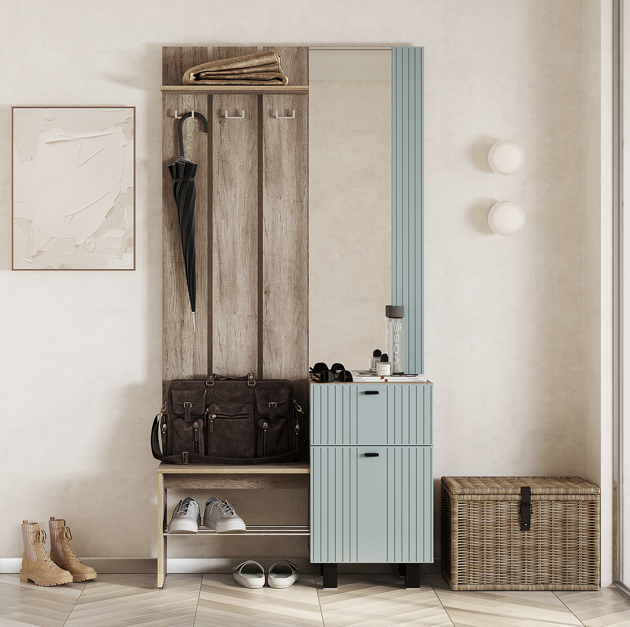 Прихожая Олива Дуб каньон/Шарли бриз (маленькая готовая прихожая ) Прихожая Олива Шарли бриз