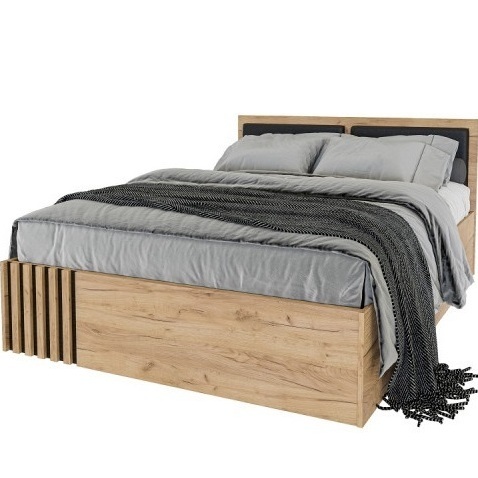 Кровать Бриона Дуб золотой/Венге с мягким изголовьем из экокожи Спальня Бриона Дуб золотой/Венге (модульная современная спальня )