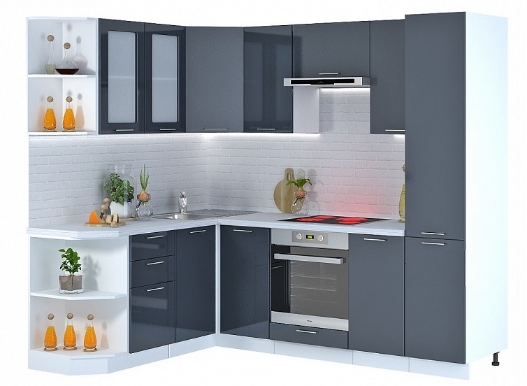 Модульная угловая кухня Ксения 1,7х2,4 (комп.124) МДФ Черный глянец