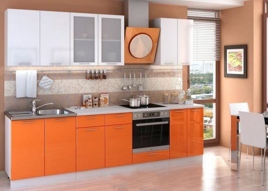 Кухня Ксения 2,8м (комп.3) МДФ, цвет Оранж/Белый