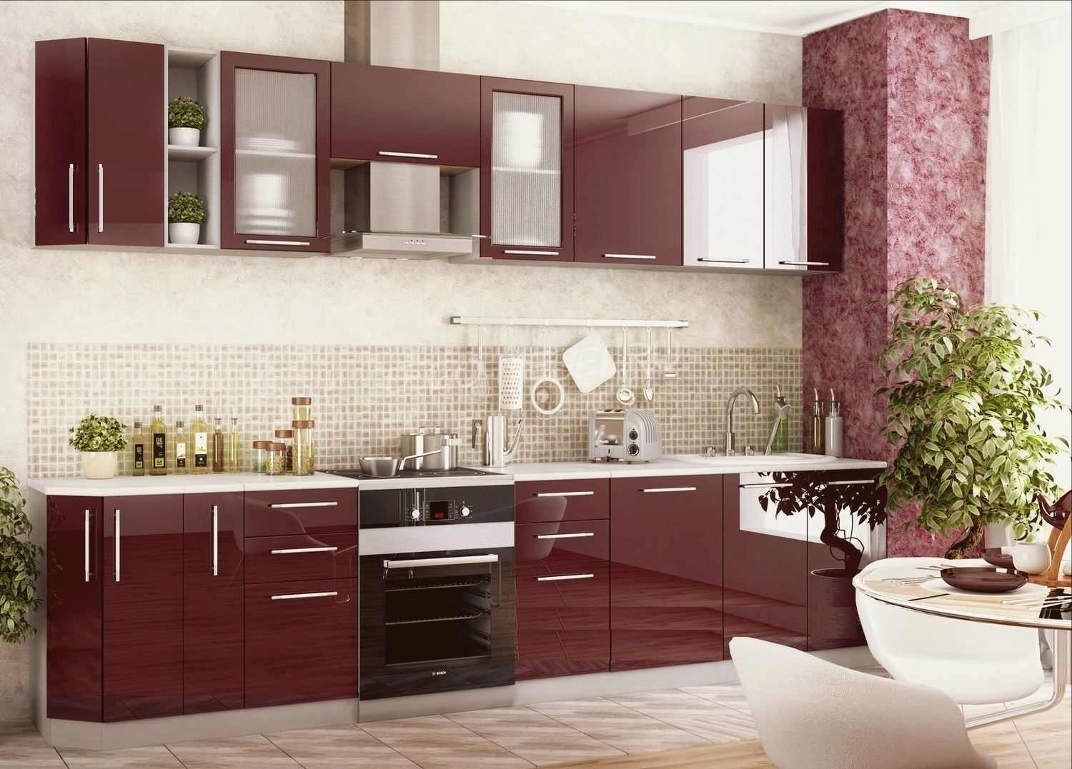 Кухня Ксения 3,15м (комп. 95.1), цвет фасадов Бордо&nbsp;&nbsp;