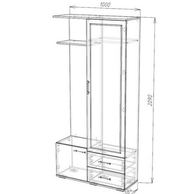 Маленькая готовая прихожая Осло-1 со шкафом, зеркалом и полками Прихожая Осло-1 Белый/Венге