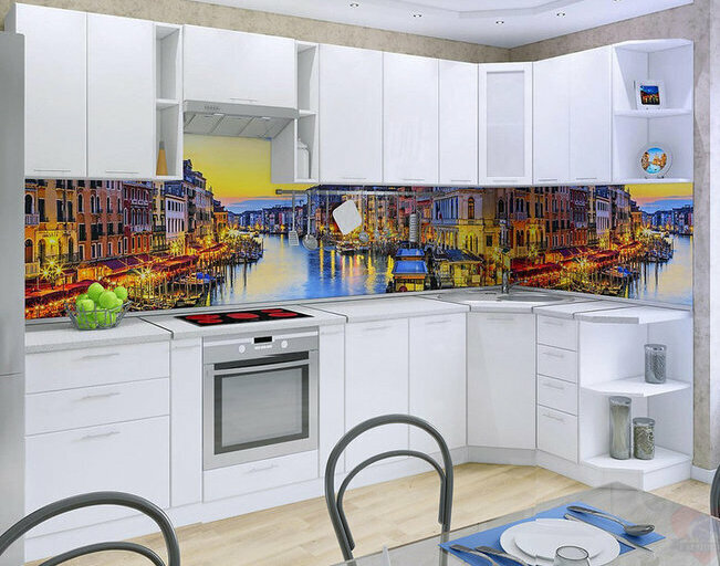 Угловая модульная кухня Техно 3,15х1,45м белый глянец