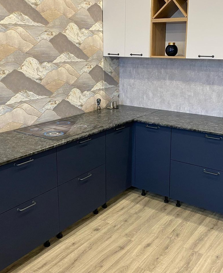 Модульная матовая  кухня Неаполь МФД Белый софт/Синий софт