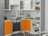 Модульная угловая кухня Ксения/Техно 1,3х2,0 (фасады Оранж глянец и Белый глянец/корпус белый)