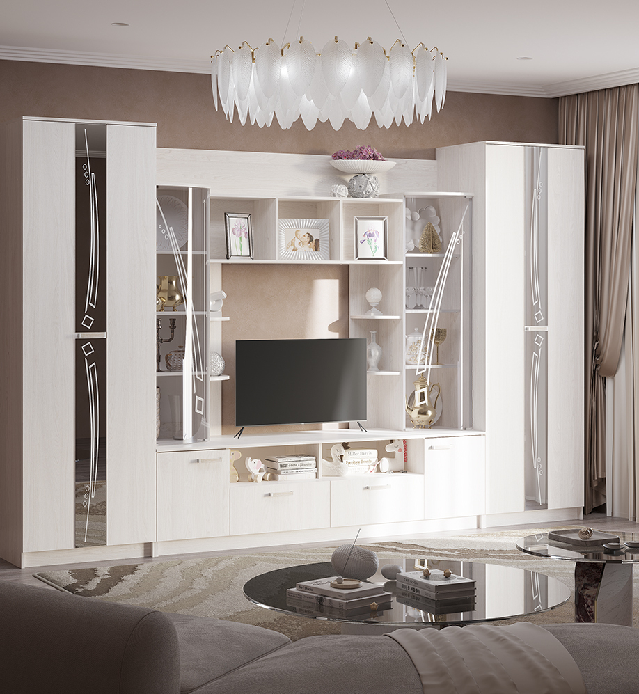 Стенка в гостиную Венеция Ясень белый -купить недорого в интернет-магазине СПб