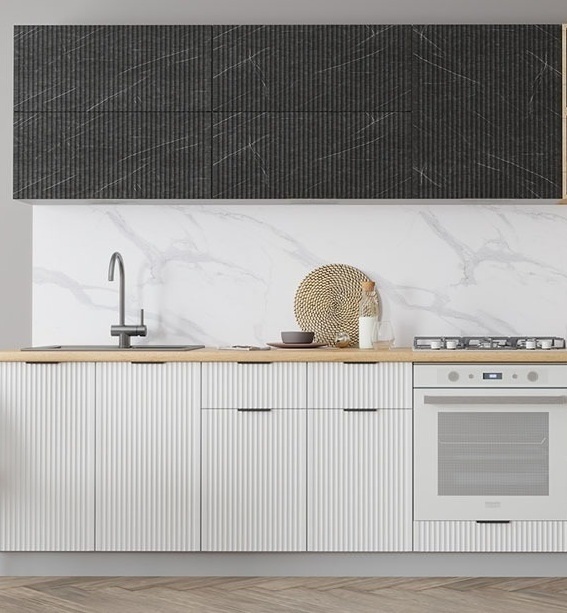 Модульная кухня Тиффани-1 МДФ Мрамор черный/ Холст белый