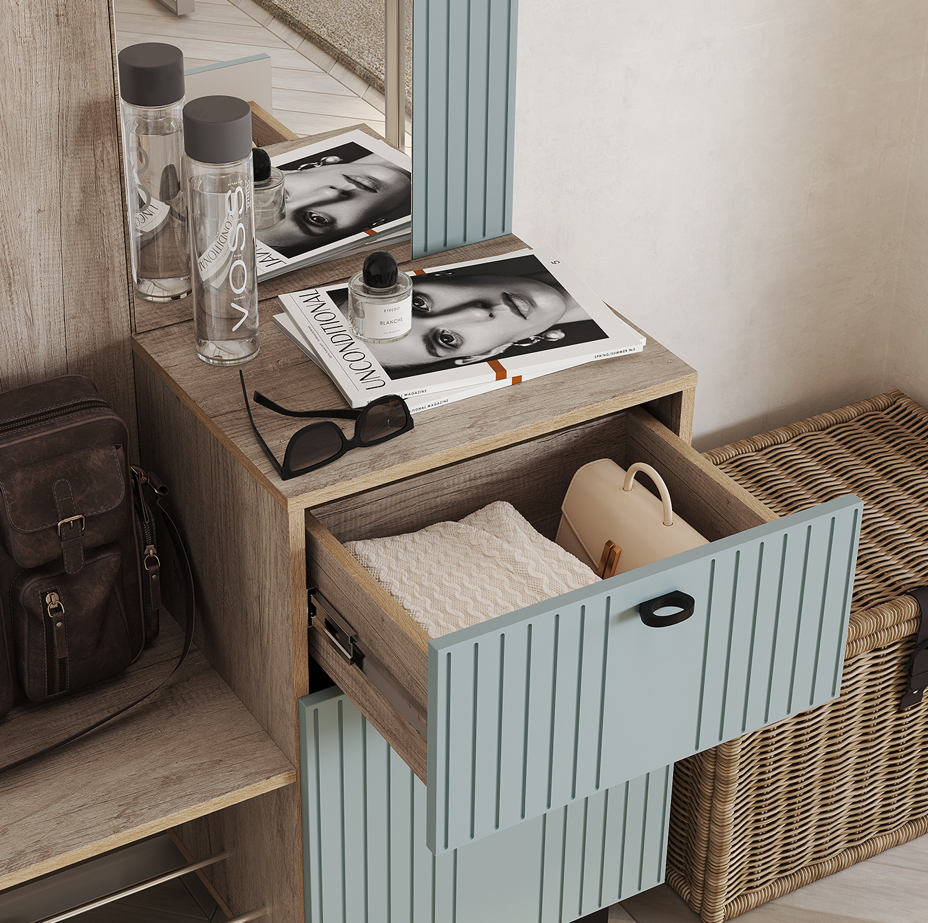 Прихожая Олива Дуб каньон/Шарли бриз (маленькая готовая прихожая ) Прихожая Олива Шарли бриз