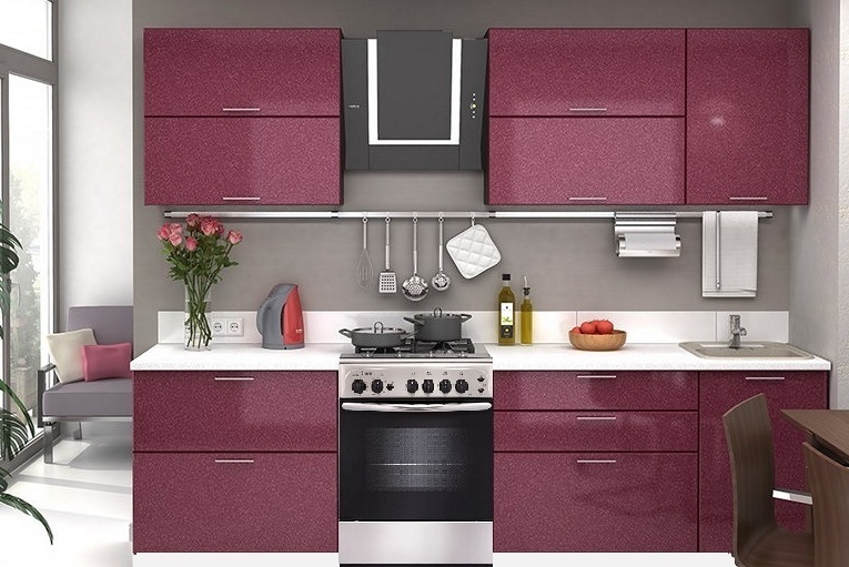 Кухня Ксения 2,7м (комп. 75ОТД), цвет фасадов Черника металлик