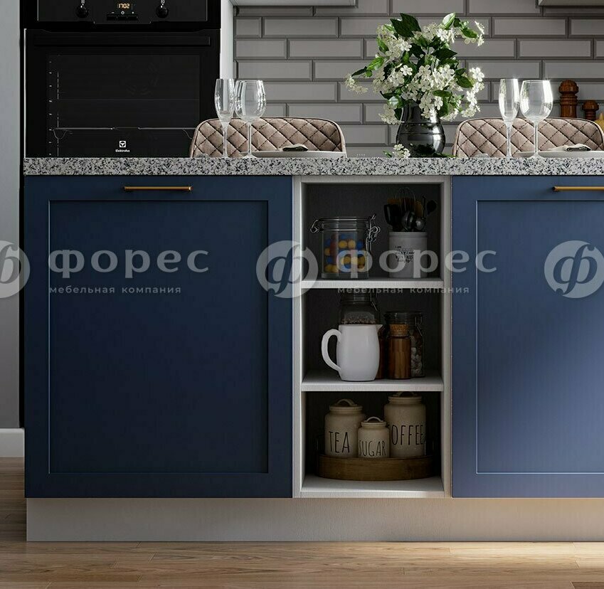 Модульная матовая кухня Неаполь МДФ Синий софт : кухонный остров №2 со столешницей Антарес