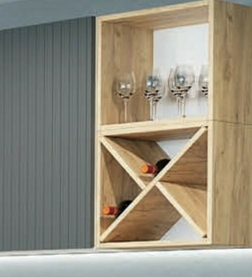 Модульная кухня Тиффани: шкафы верхние открытые ЛДСП Дуб золотой/фасады МДФ Холст Вулканический