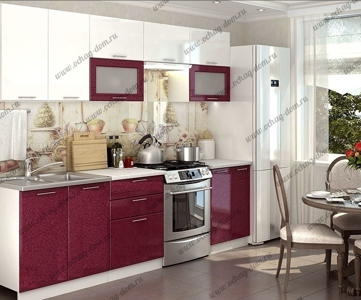 Кухня Ксения 2,6м (комп. 63), цвет фасадов Белый/Бордо