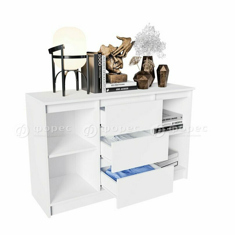 Норд белый гладкий Комод №3 Гостиная Норд белая (модульная гостиная Норд белый гладкий)