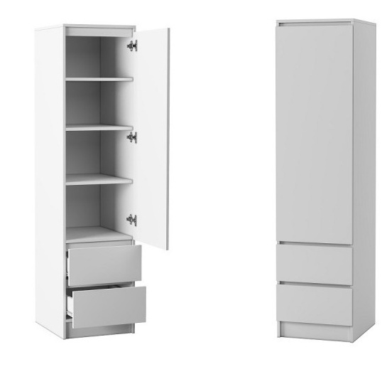 Норд белый гладкий Пенал с 2-мя ящиками Гостиная Норд белая (модульная гостиная Норд белый гладкий)