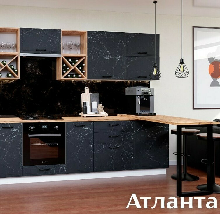 Модульная кухня Атланта Мрамор  МДФ : фасады Мрамор черный, столешница Дуб бунратти (комп. 2)