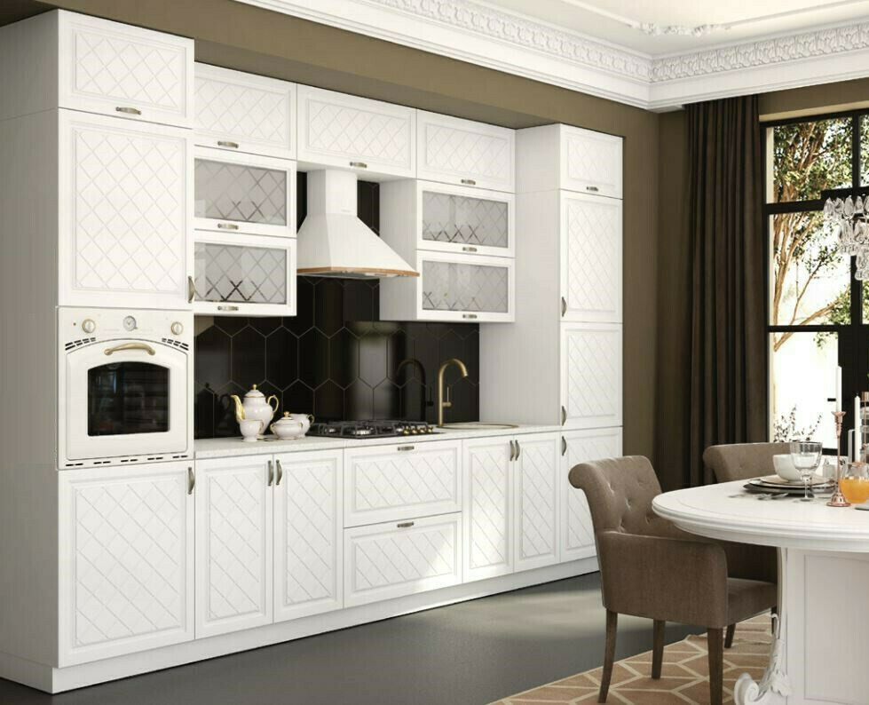 Модульная кухня Модена (Айвори)  белая - МФД Дуб белый