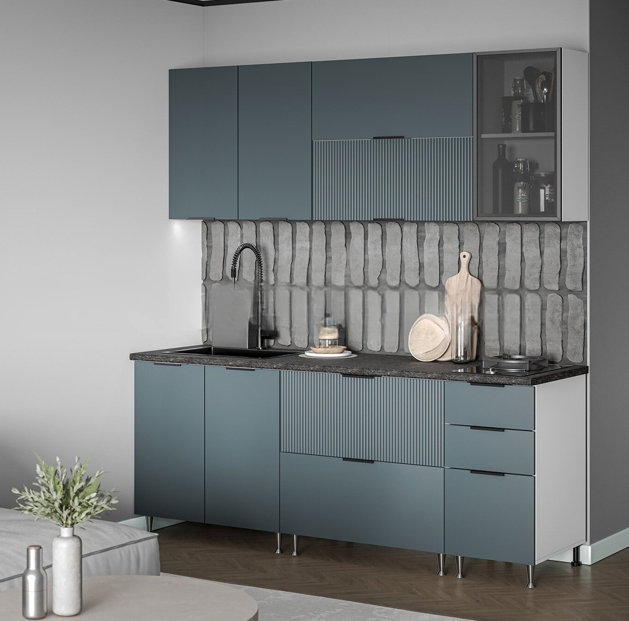 Кухня Гранд/Саванна Оушен (фасады с фрезеровкой Гранд, фасады гладкие Саванна) Кухня Гранд/Саванна Оушен (фасады с фрезеровкой Гранд, фасады гладкие Саванна)