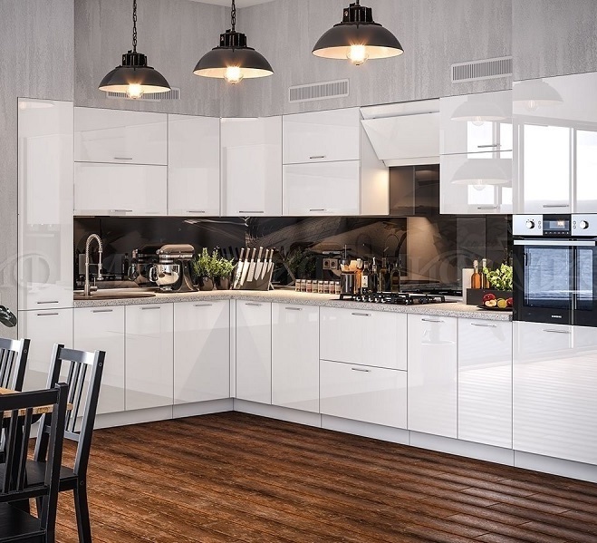 Кухня угловая Ксения/Техно 2,2х3,4м МДФ Белый глянец 